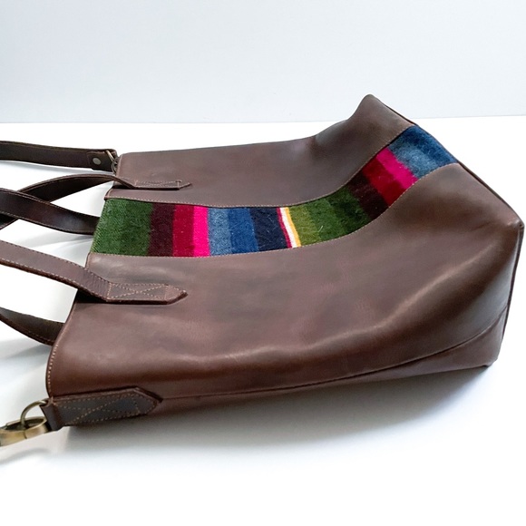 The White Yak Aztec Textile Brown Leather Tote Satchel with Strap - Picture 6 of 7